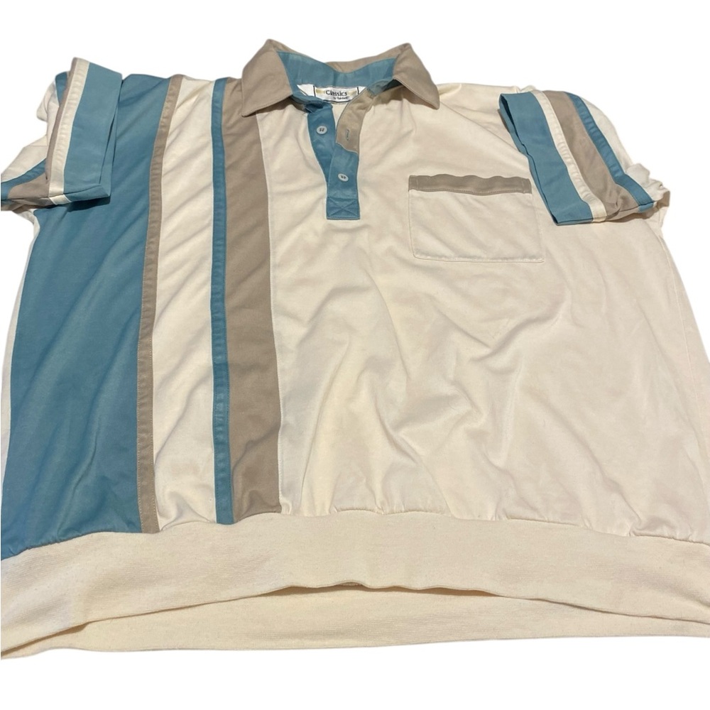 Vtg EUC Classics by Palmland Mens Medium Retro Stripe Golf Polo Rare Pattern L